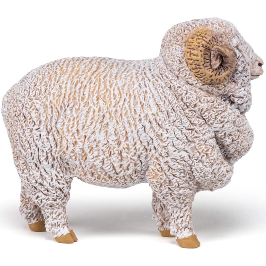 Merino Ram Sheep Figurine - Hand Painted Collectible Farm Animal Toy Figure - Papo