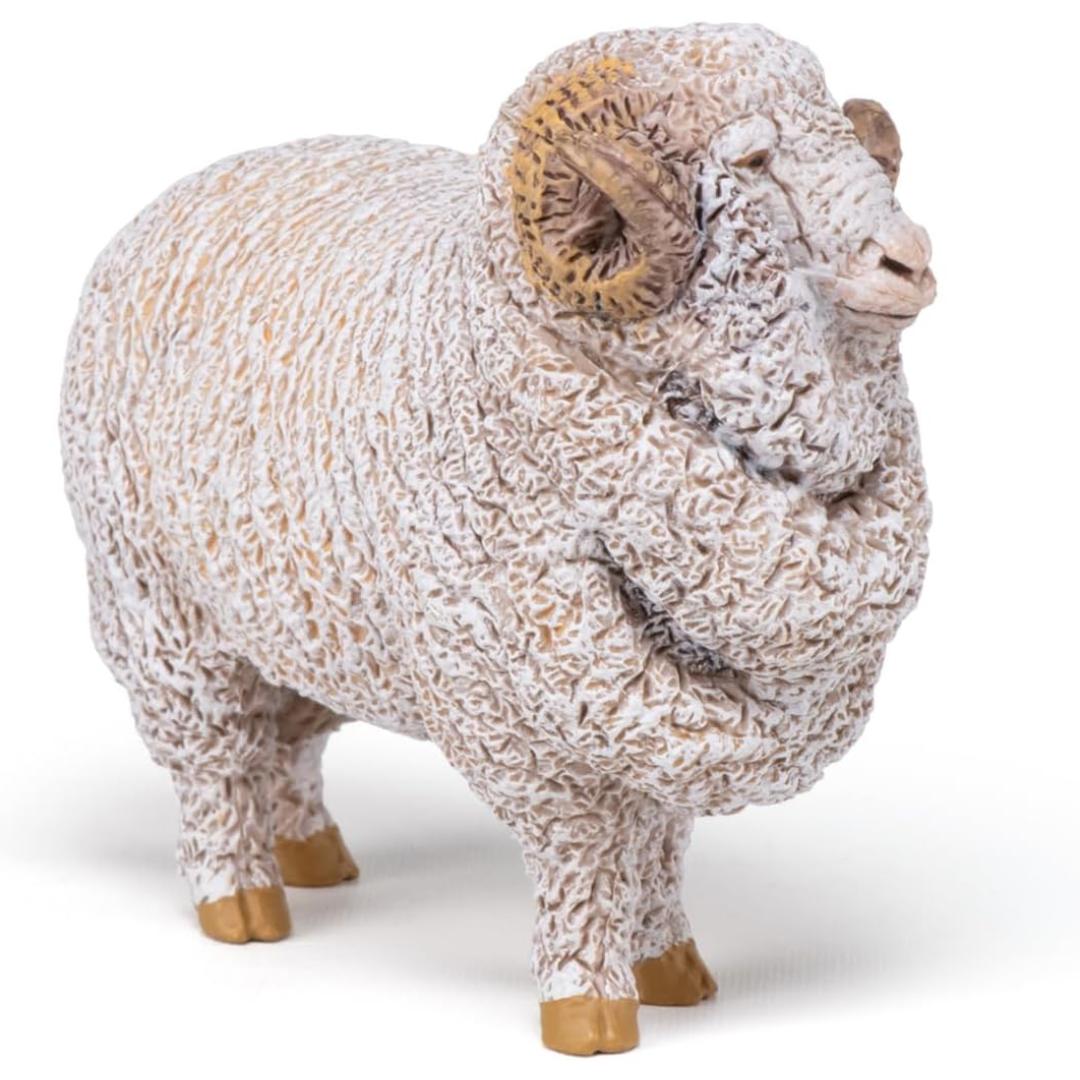 Merino Ram Sheep Figurine - Hand Painted Collectible Farm Animal Toy Figure - Papo