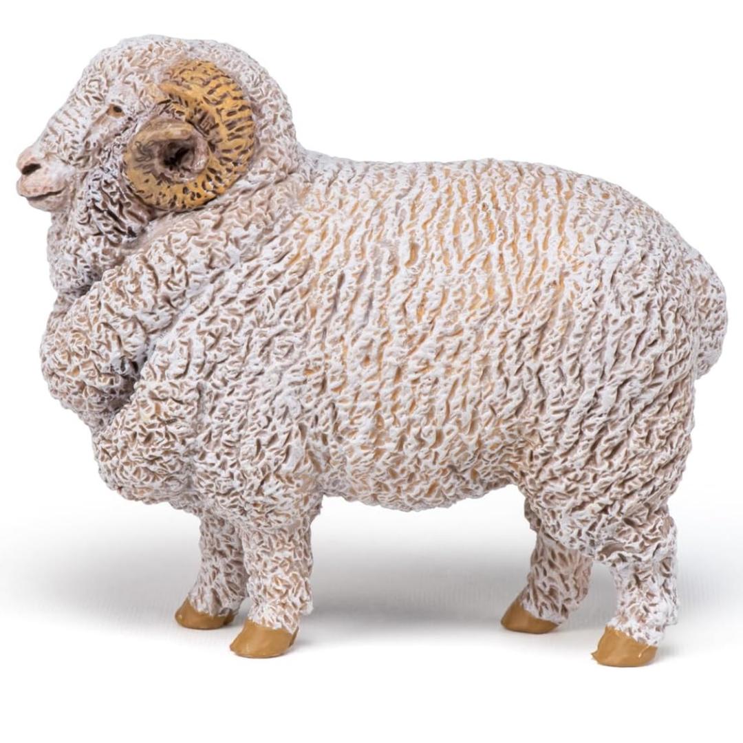 Merino Ram Sheep Figurine - Hand Painted Collectible Farm Animal Toy Figure - Papo