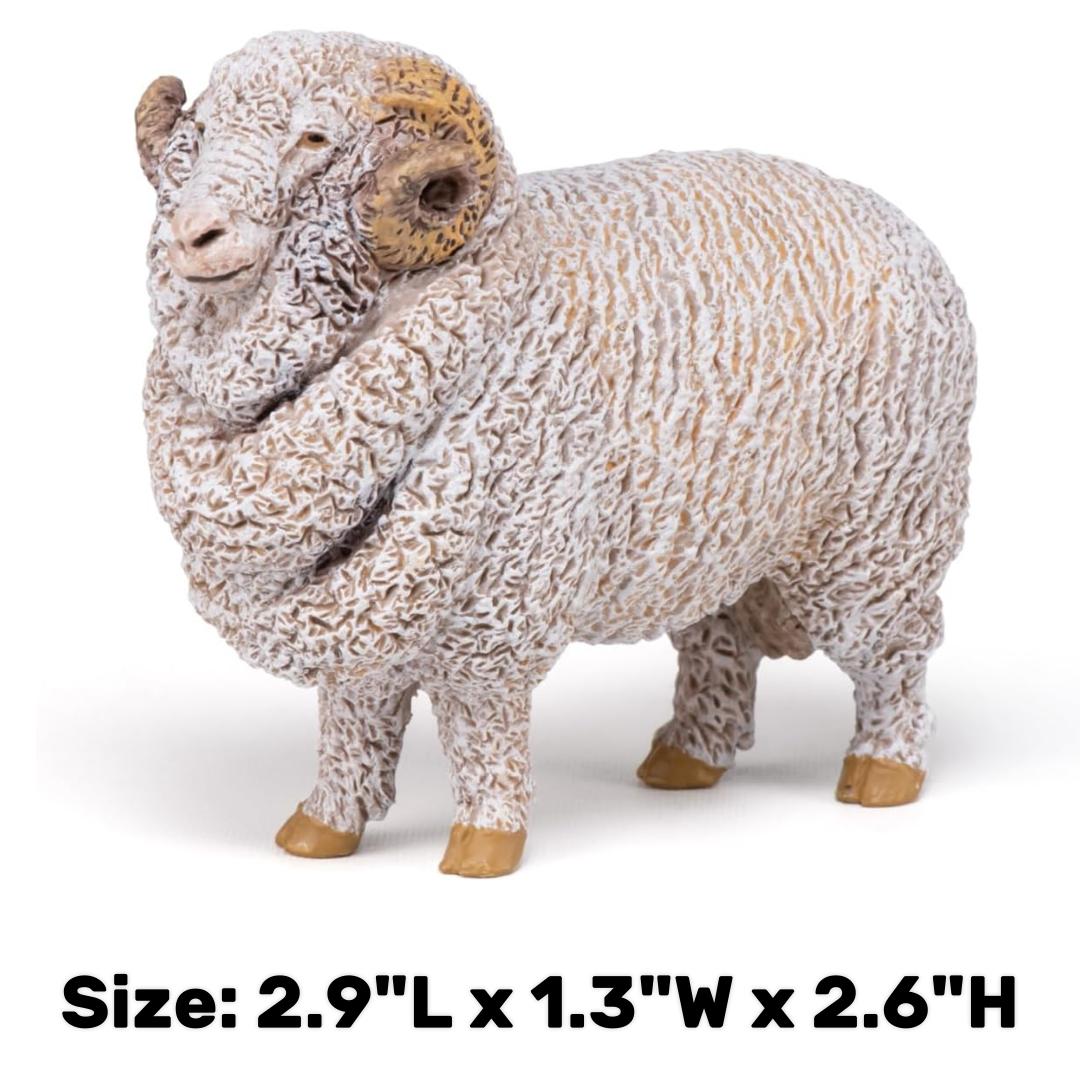 Merino Ram Sheep Figurine - Hand Painted Collectible Farm Animal Toy Figure - Papo