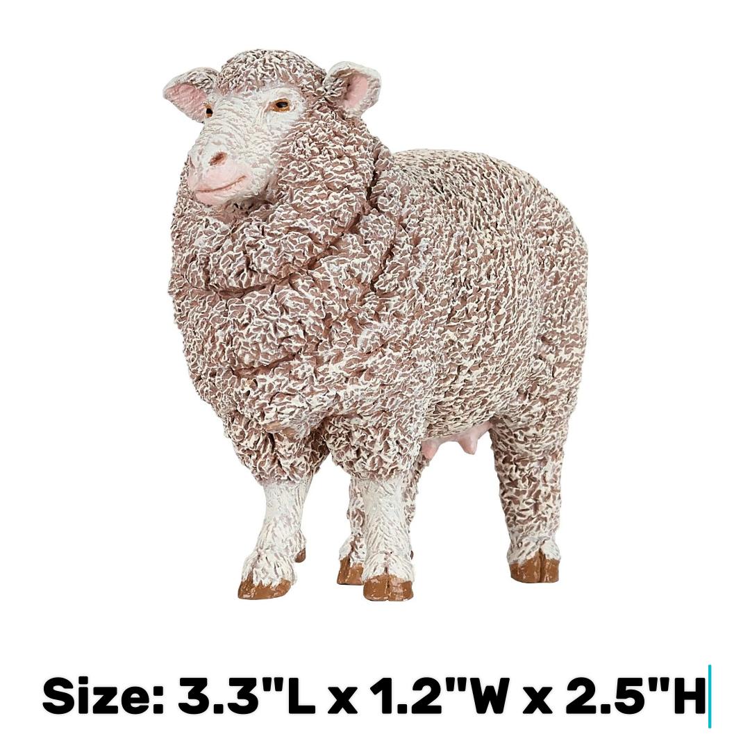 Merino Ewe Sheep Figurine - Hand Painted Collectible Farm Animal Toy - Papo