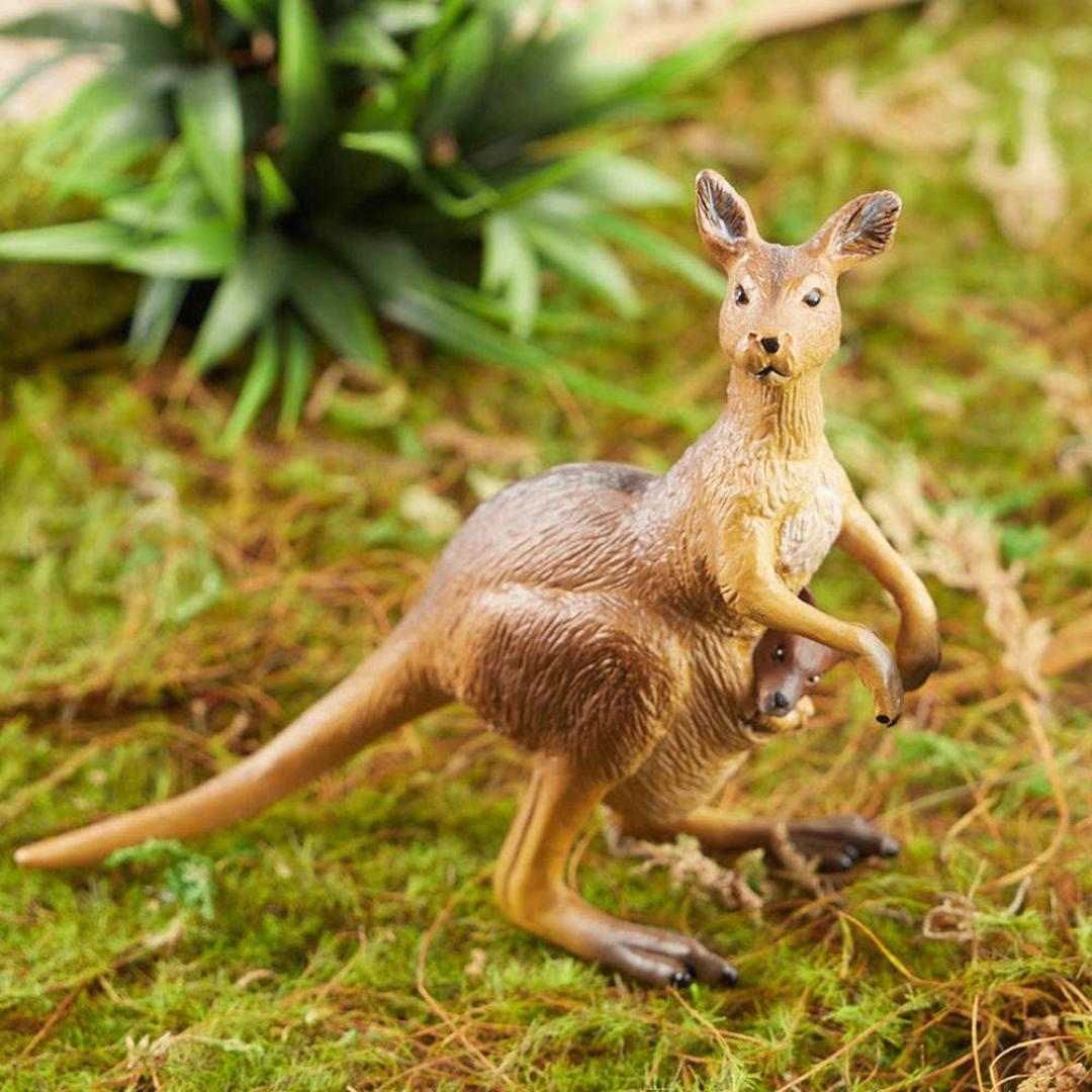 Kangaroo with Joey Figurine - Hand Painted Wild Animal Toy Figure - Papo