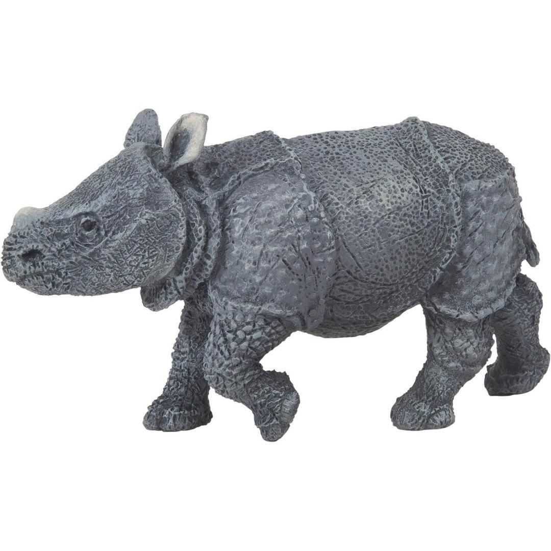 Indian Rhinoceros Calf Figurine - Hand Painted Wild Animal Toy Figure - Papo