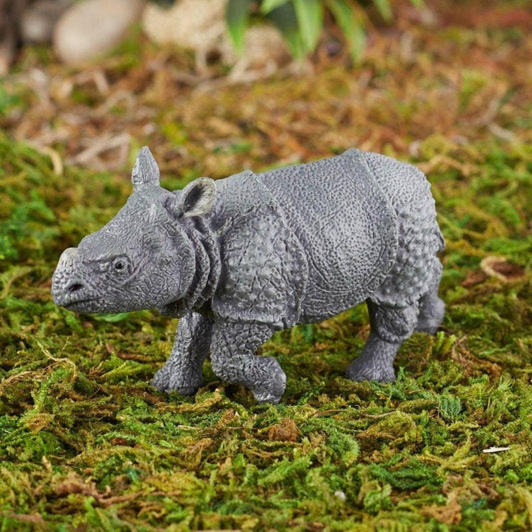 Indian Rhinoceros Calf Figurine - Hand Painted Wild Animal Toy Figure - Papo