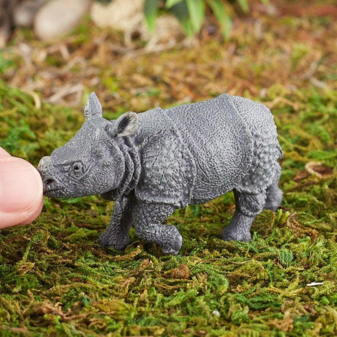 Indian Rhinoceros Calf Figurine - Hand Painted Wild Animal Toy Figure - Papo