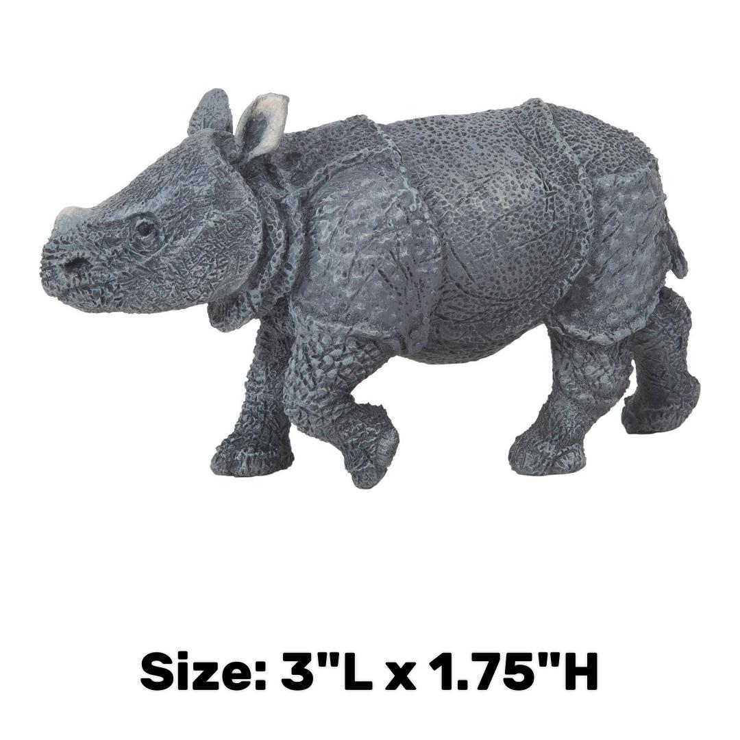 Indian Rhinoceros Calf Figurine - Hand Painted Wild Animal Toy Figure - Papo