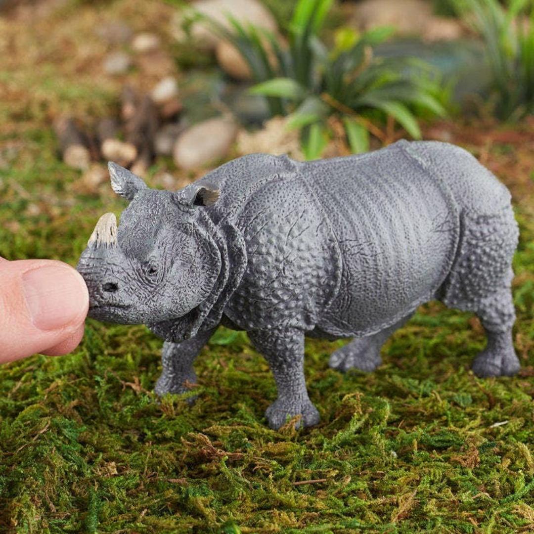 Indian Rhinoceros Figurine - Hand Painted Wild Animal Toy Figurine - Papo