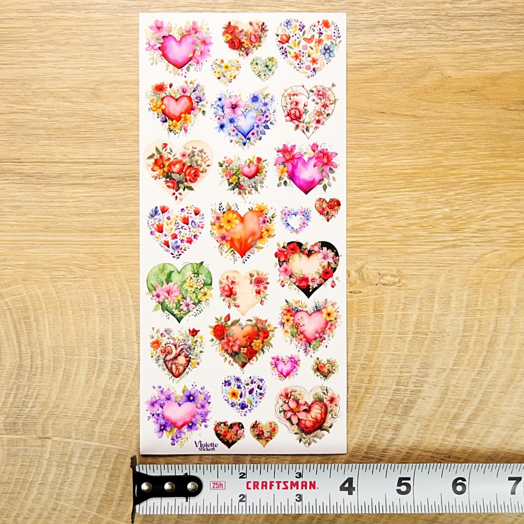 Floral Heart Stickers - Flower Hearts Sticker Sheet