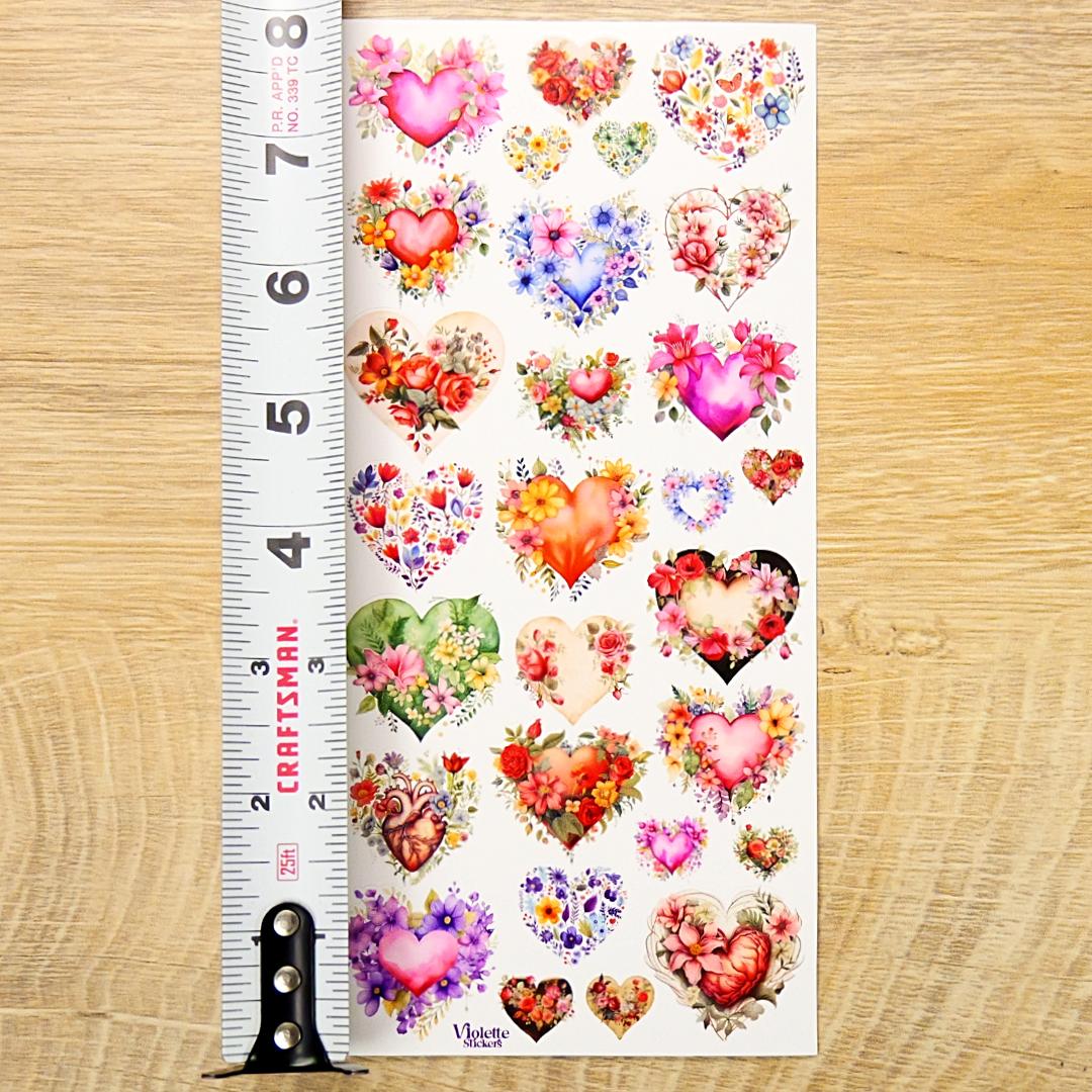 Floral Heart Stickers - Flower Hearts Sticker Sheet