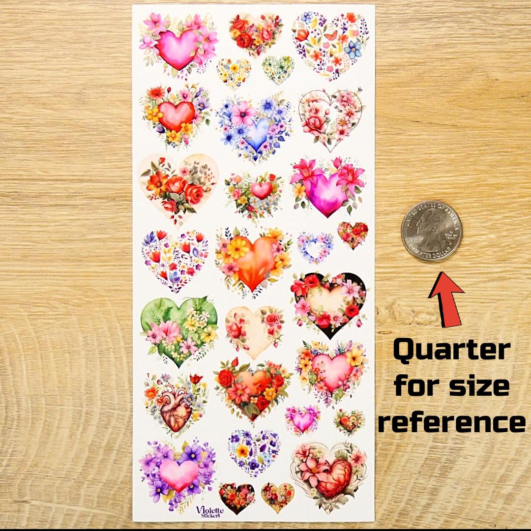 Floral Heart Stickers - Flower Hearts Sticker Sheet