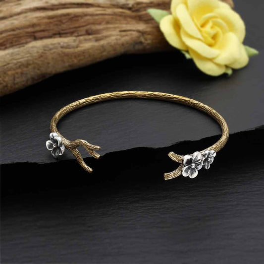 Bronze Branch Bracelet with Silver Blossoms