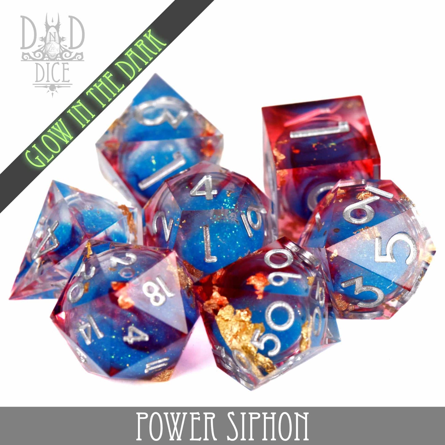 Dice Set - Power Siphon - Liquid Core - Glow in the Dark - 7 Resin Dice