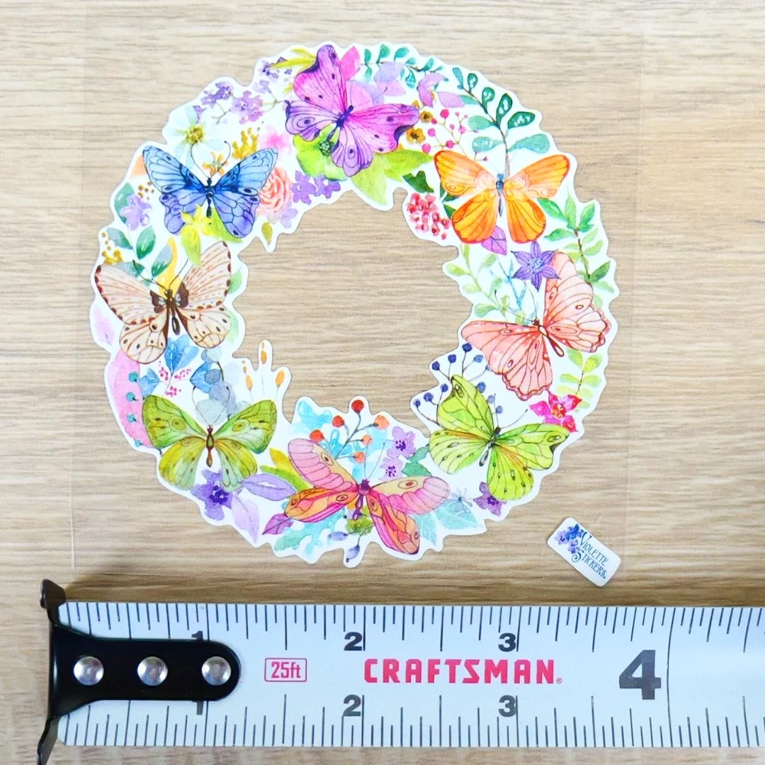 Large Butterfly Wreath Sticker - Transparent Background - Set of 2 Stickers for Scrapbooking & More