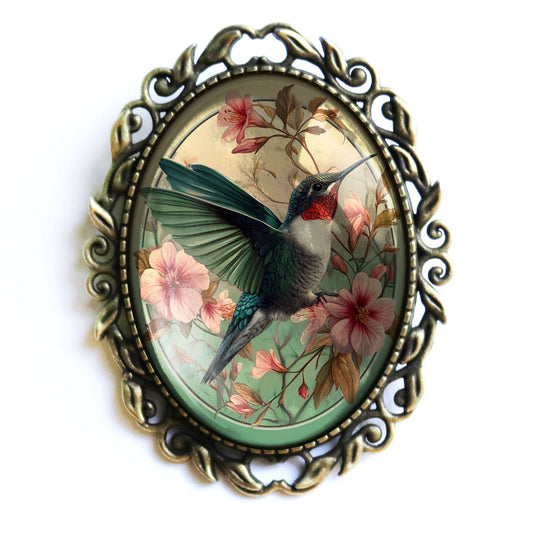 Hummingbird Brooch - Art Nouveau - Large - Oval