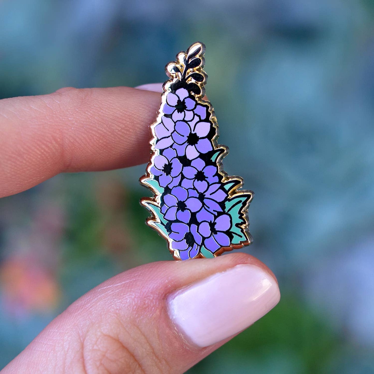 Delphinium Flower Enamel Pin - Gold Plated Base