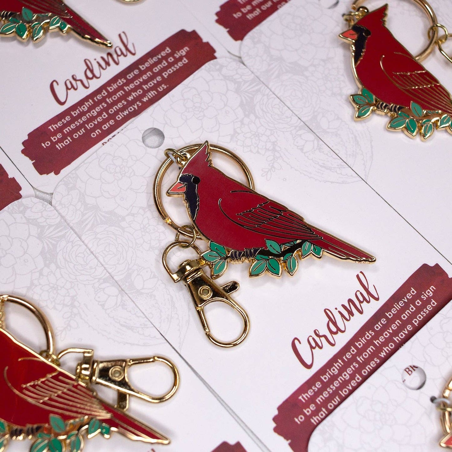 Cardinal Bird Enamel Keychain with Key Clip
