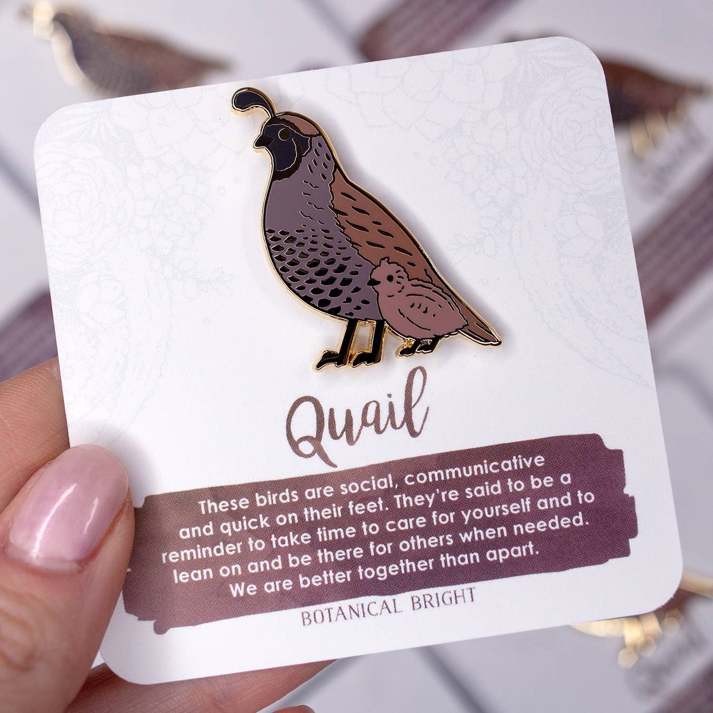 Quail with Chick Enamel Pin