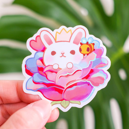 White Rabbit and Prism Rose Sticker - Holographic - Waterproof Vinyl