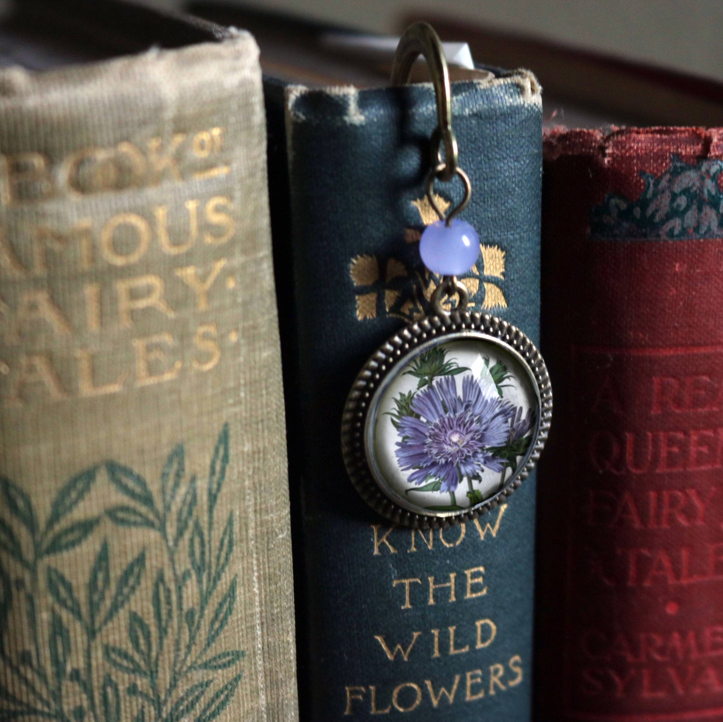 Purple Aster Flower Bookmark - Bronze