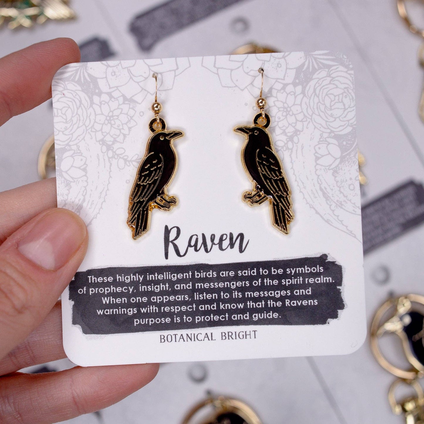 Raven Charm Dangle Earrings - Sterling Silver Plated Nature Jewelry