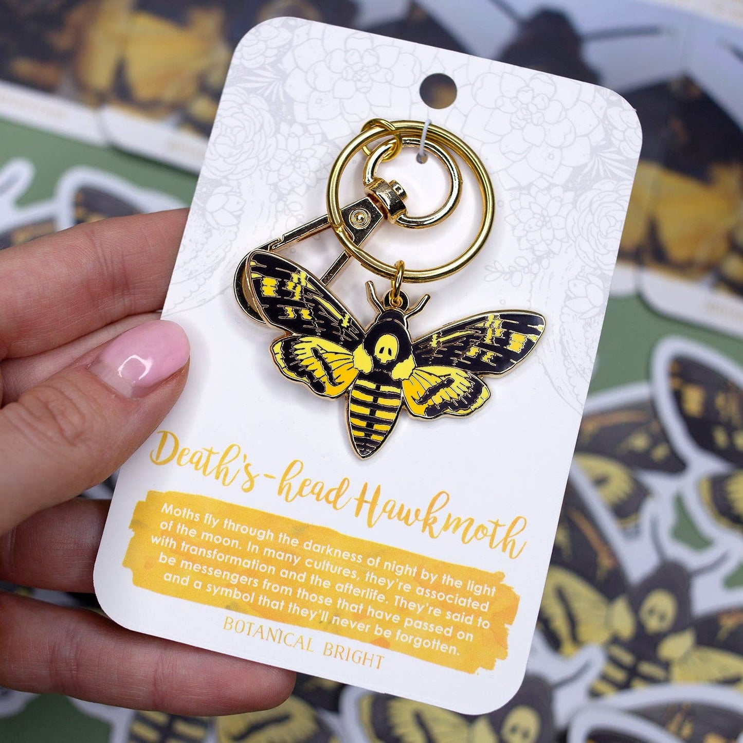 Death's-Head's Hawkmoth Enamel Keychain with Key Clip