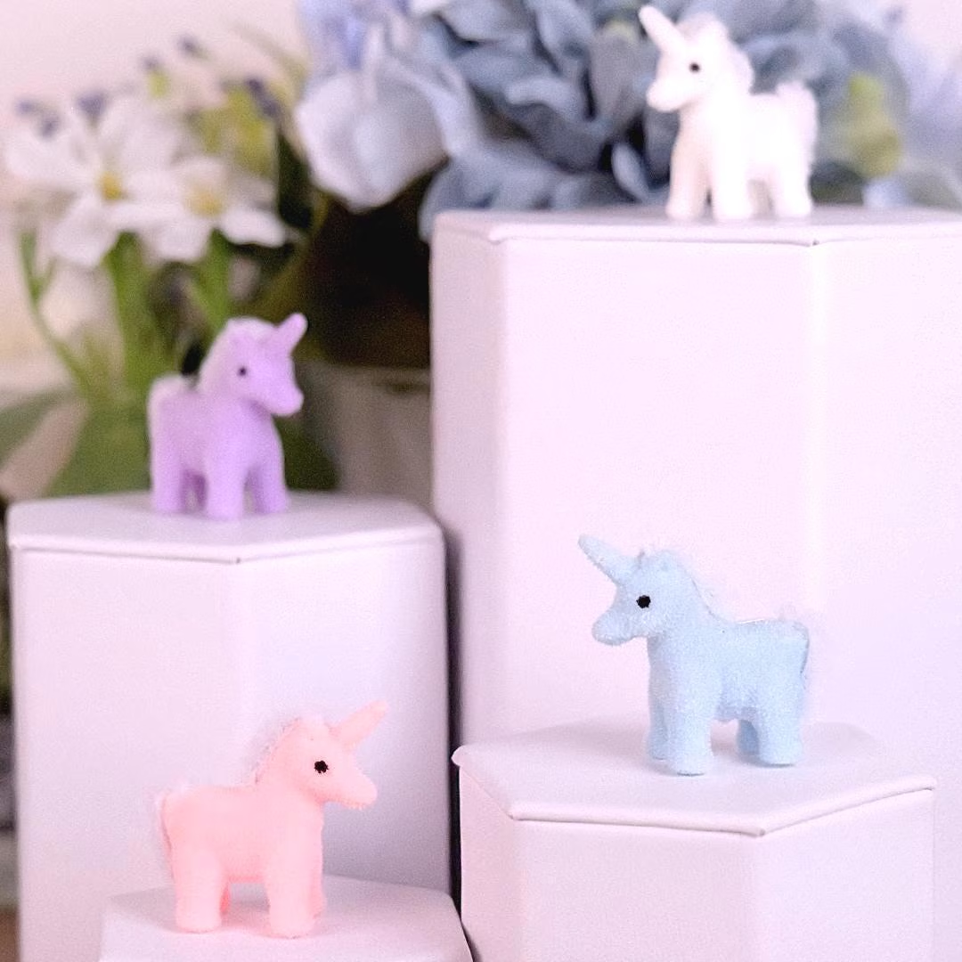 Miniature Flocked Unicorn Figurine - Mini Unicorn Figurines - Crafts, Dioramas, & Displays