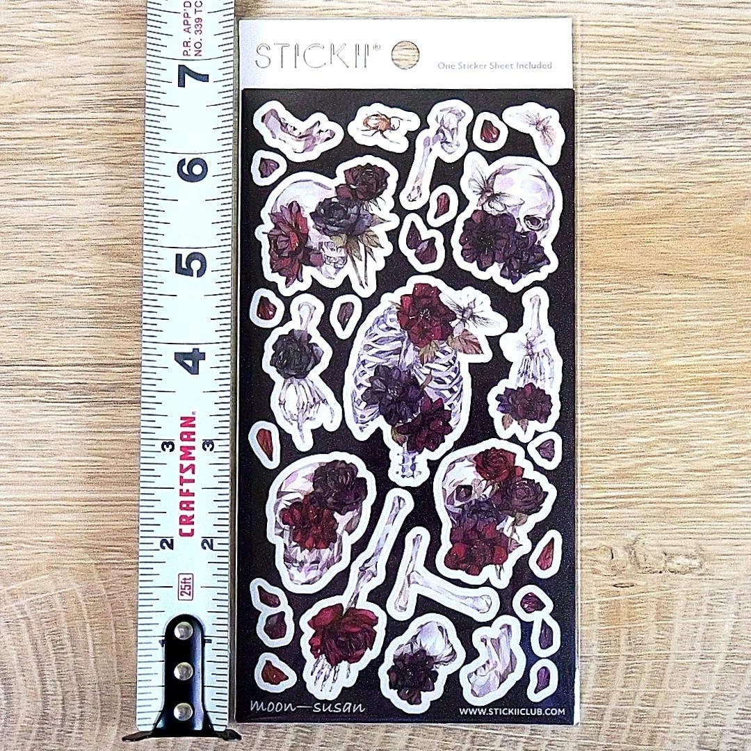 Spooky Blossom Floral Stickers - Skeletons and Flowers Sticker Sheet - Gothic & Halloween