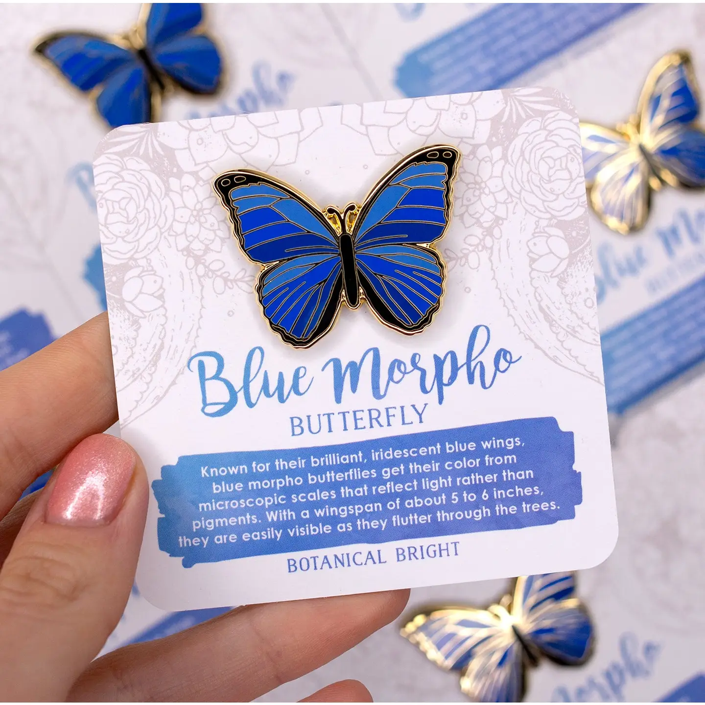 Blue Morpho Butterfly Enamel Pin - Gold Plated Nature Jewelry - Garden Insect Brooch