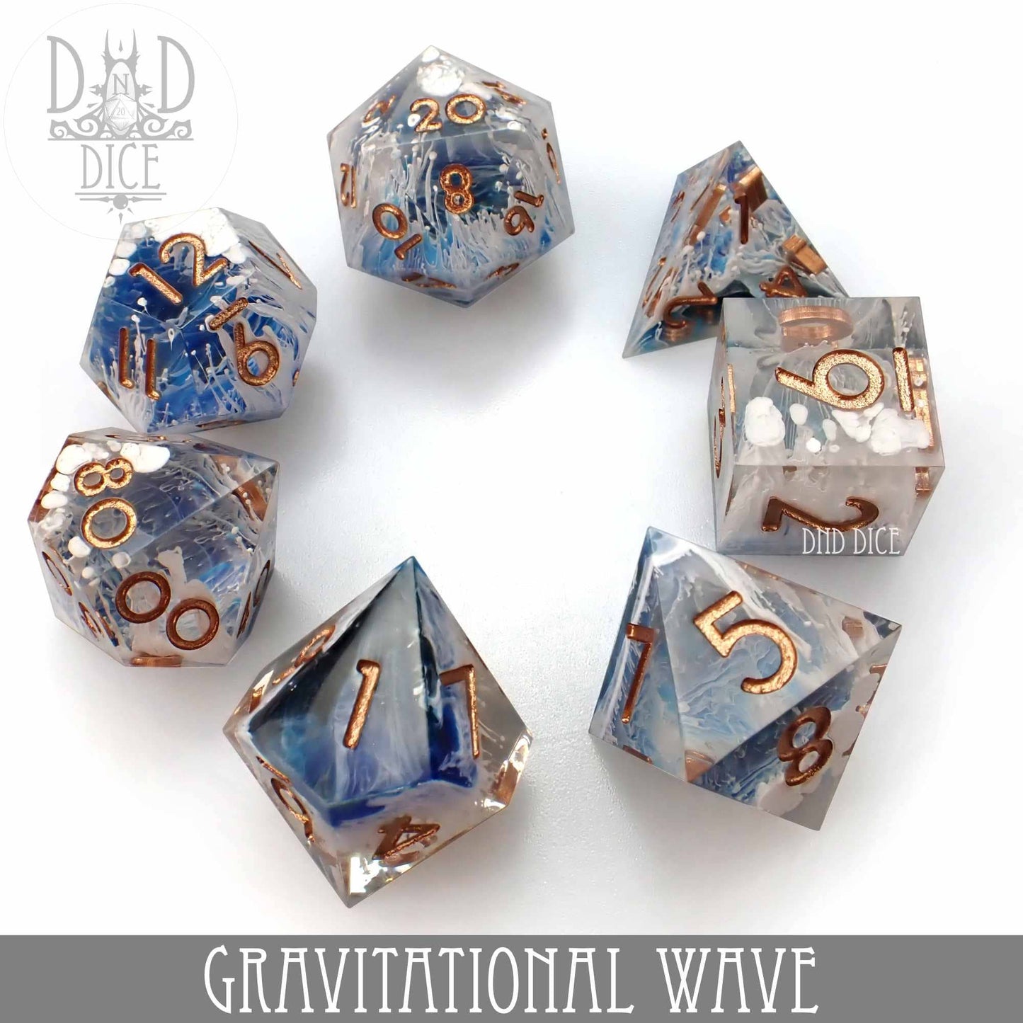 Dice Set - Gravitational Wave - Handmade - 7 Resin Dice