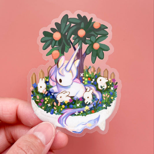 Unicorn Sticker - Bonsai Garden - Transparent - Waterproof Vinyl