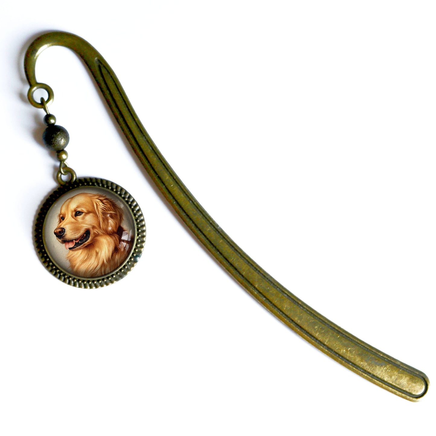 Golden Retriever Dog Bookmark - "Best Friends" - Bronze and Glass Cabochon