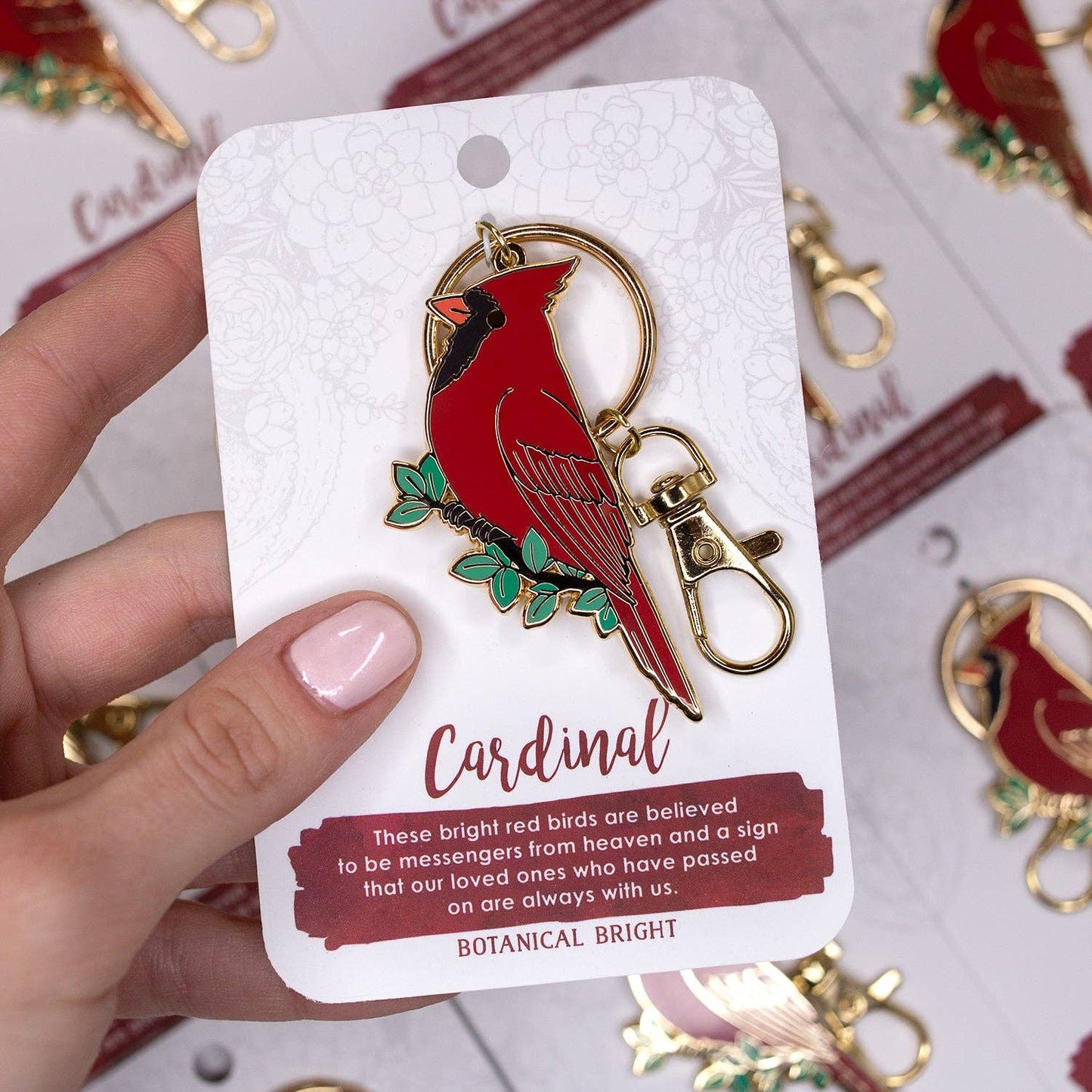 Cardinal Bird Enamel Keychain with Key Clip