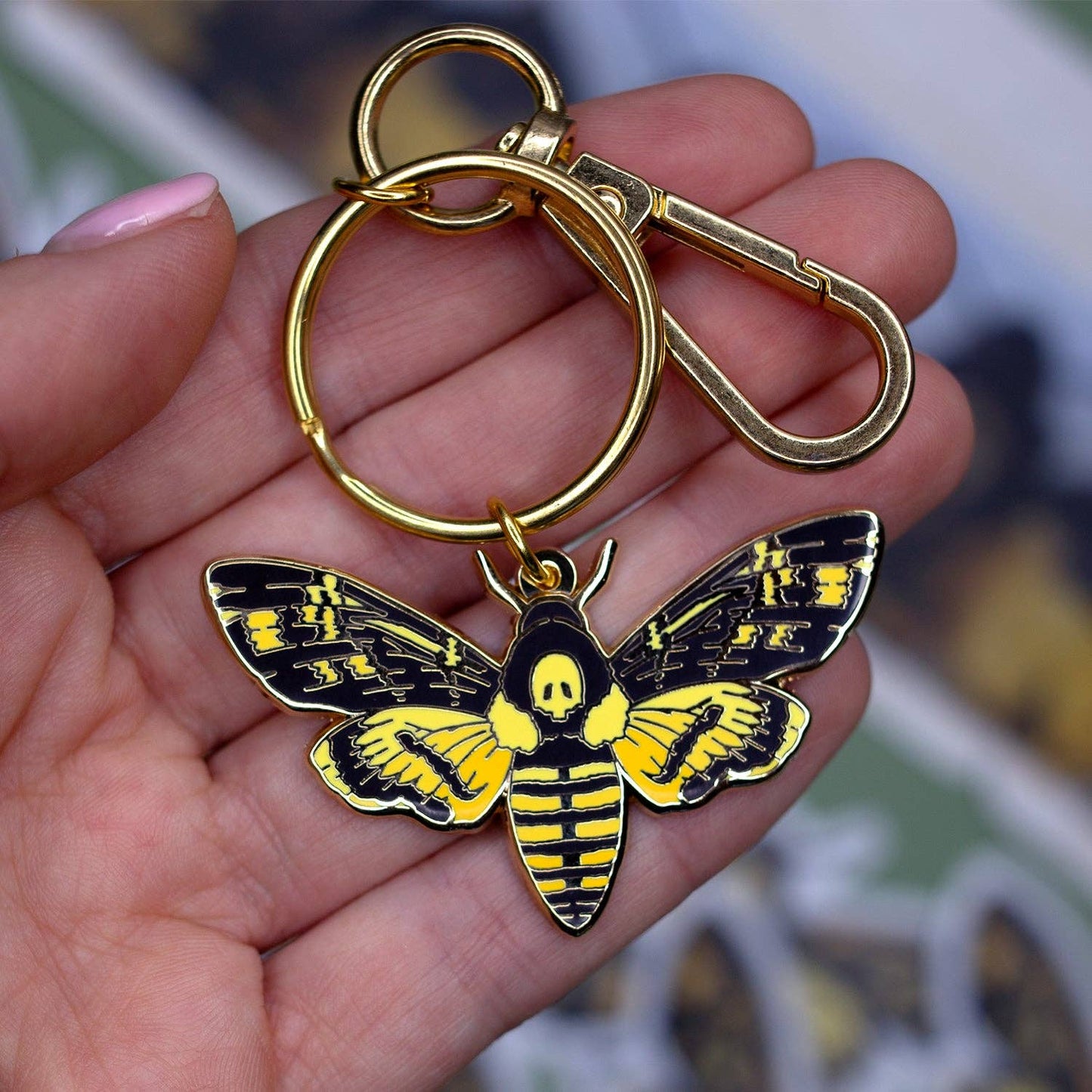 Death's-Head's Hawkmoth Enamel Keychain with Key Clip