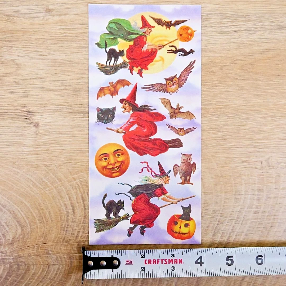 Vintage Victorian Halloween Witch Stickers - 2 Sticker Sheets