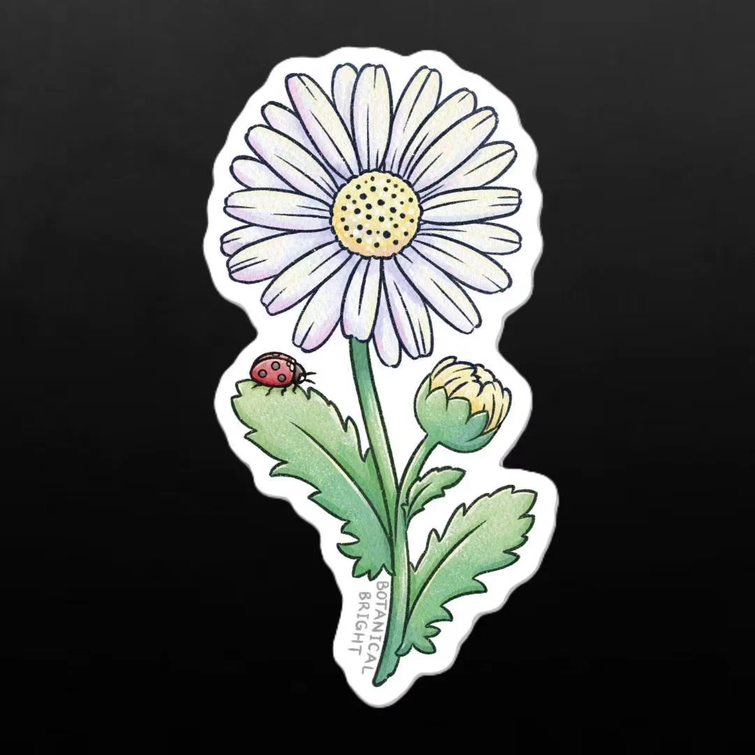 Daisy Flower with Ladybug Sticker - Waterproof Vinyl Nature Decal