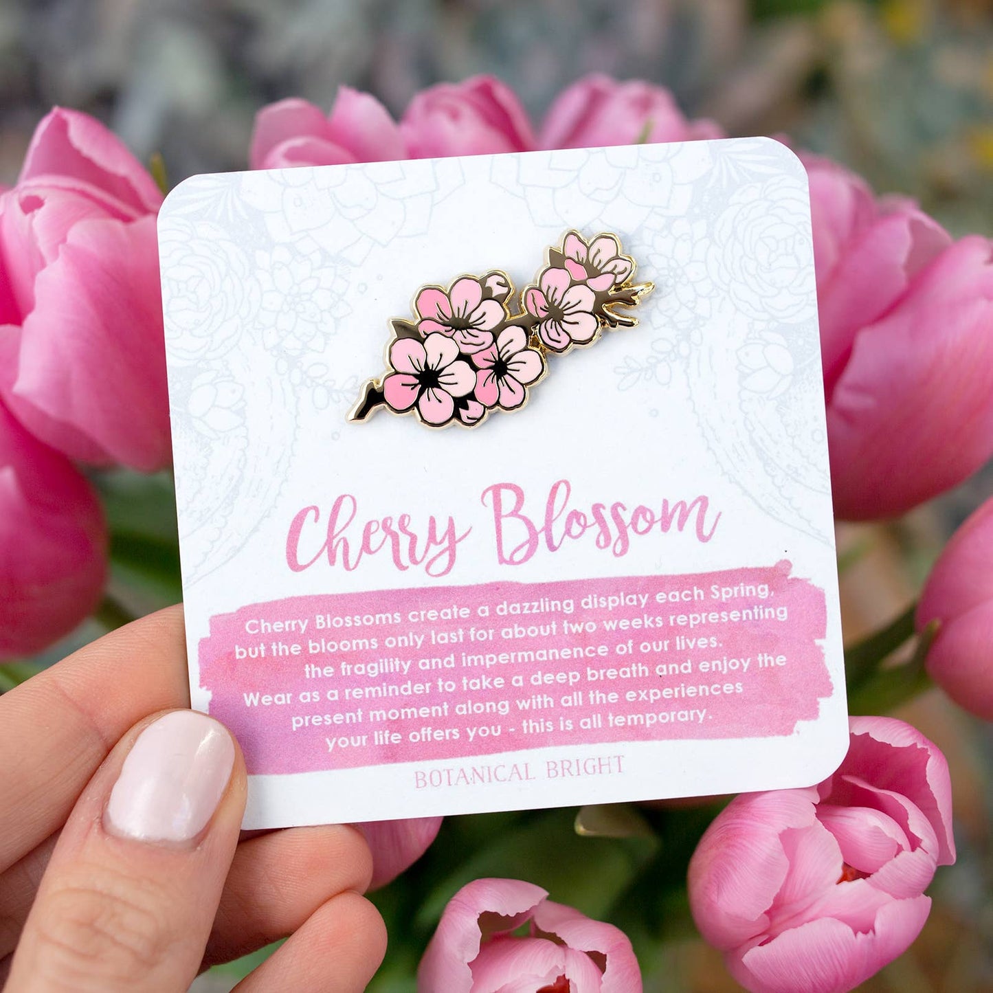 Cherry Blossom Branch Enamel Pin - Gold Plated Base