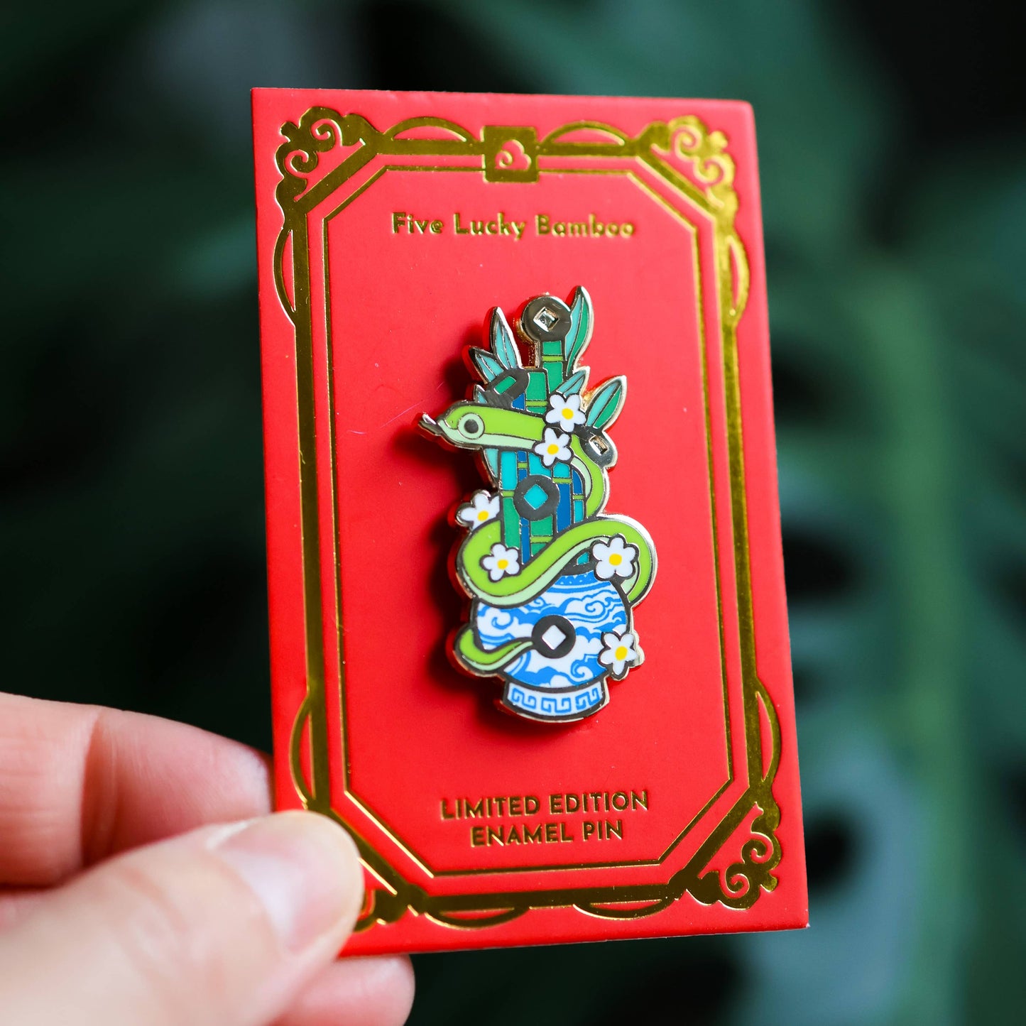 Snake Enamel Pin - Limited Edition - Five Lucky Bamboo - Year of the Snake