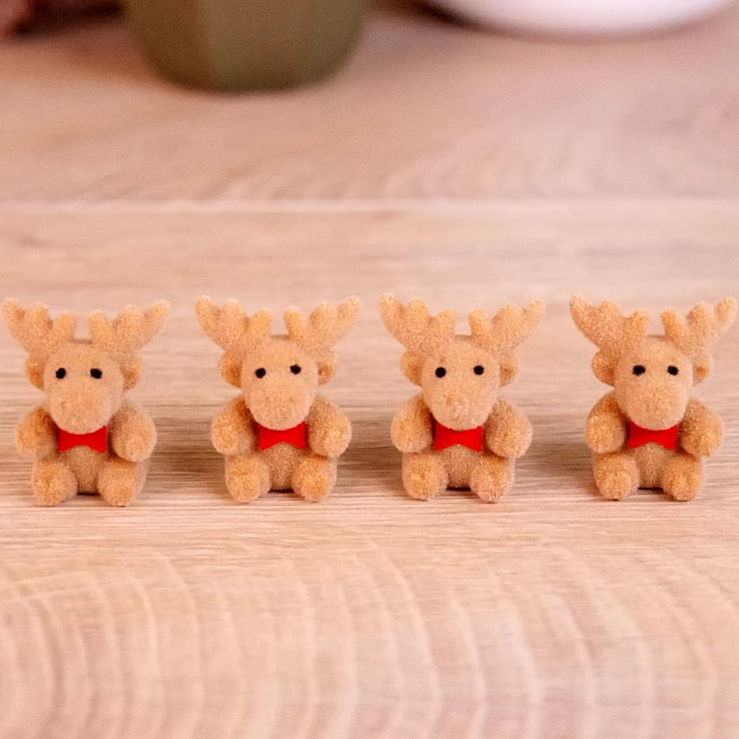 Miniature Flocked Reindeer Figure - Small Moose Figurines - Christmas & Winter Crafts