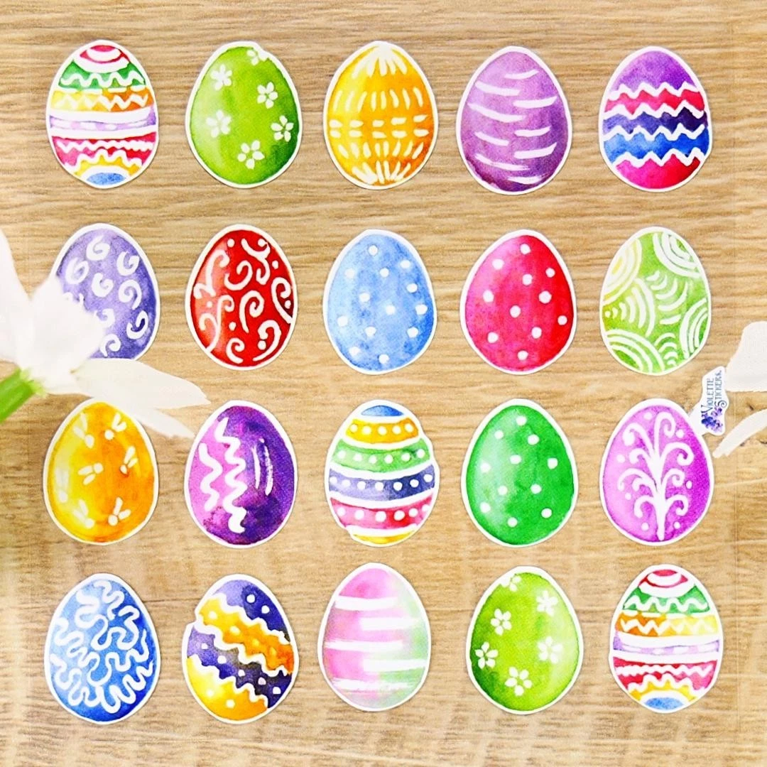 Pastel Easter Eggs Stickers - 2 Spring Sticker Sheets
