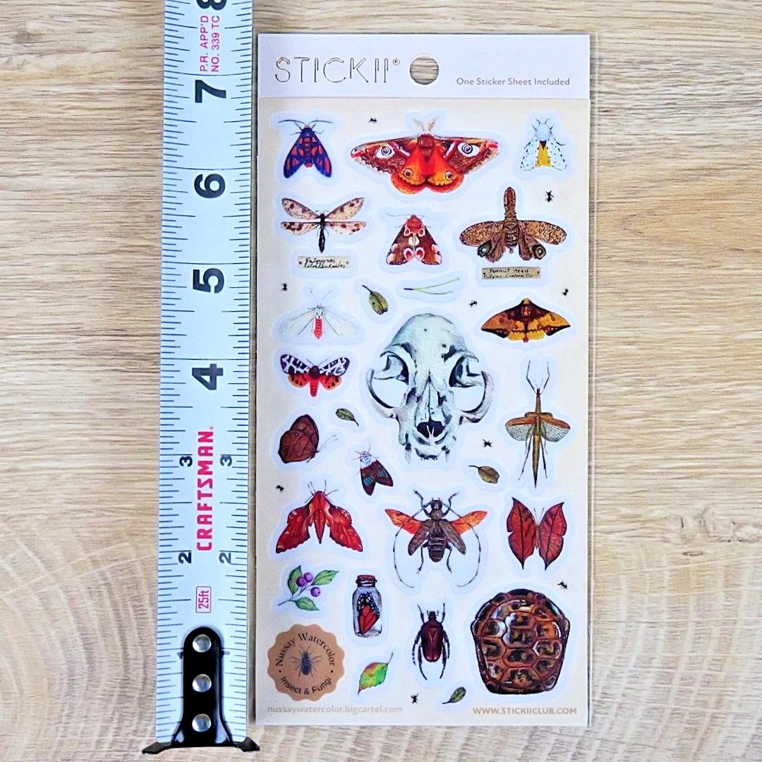 Nature Study Stickers - Animal Skull, Moths, Turtle Shell, & Insects Sticker Sheet
