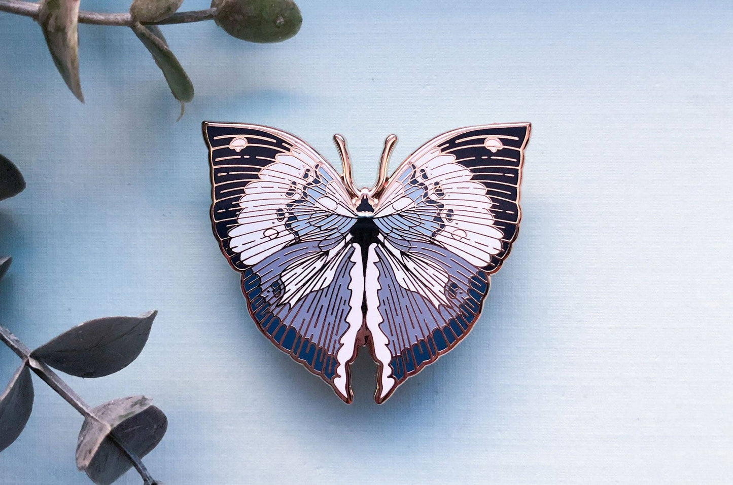 Blue Oakleaf Butterfly Enamel Pin