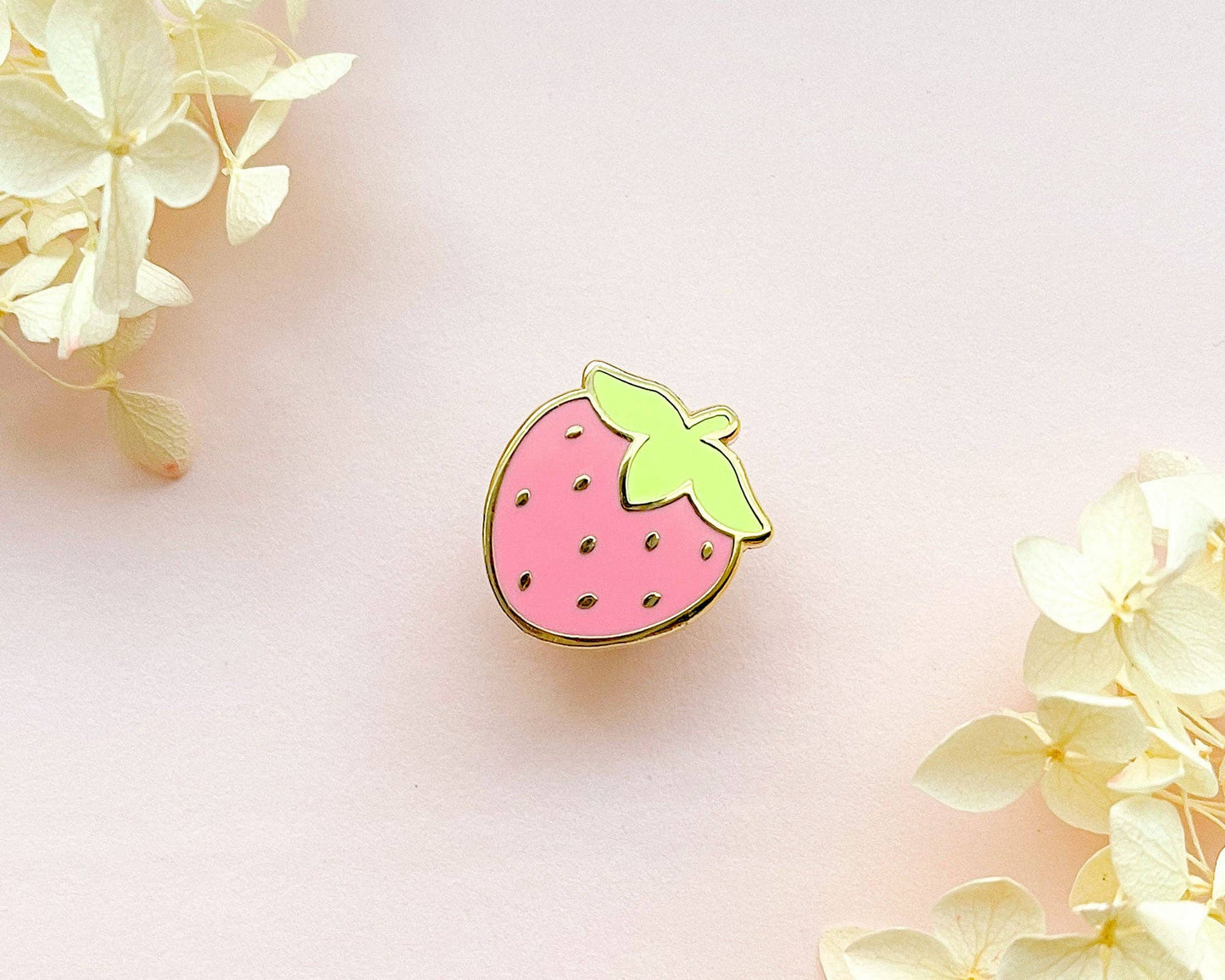 Mini Cute Strawberry Enamel Pin - Gold Plated Base