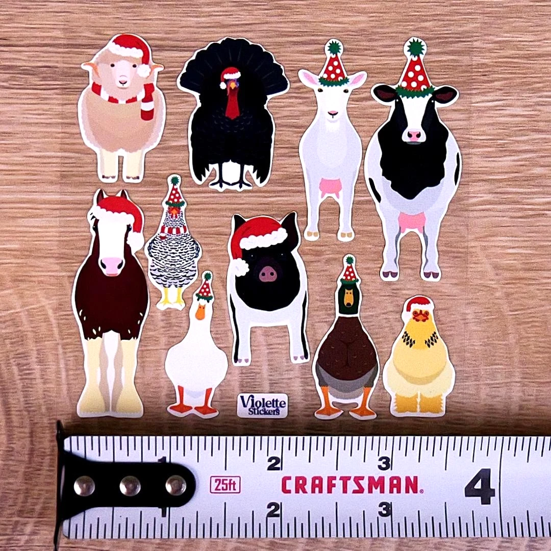 Santa Farm Animals Stickers - Animal Christmas Sticker Sheet