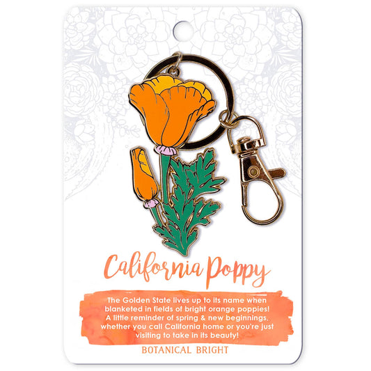 California Poppy Enamel Keychain with Key Clip - California State Flower