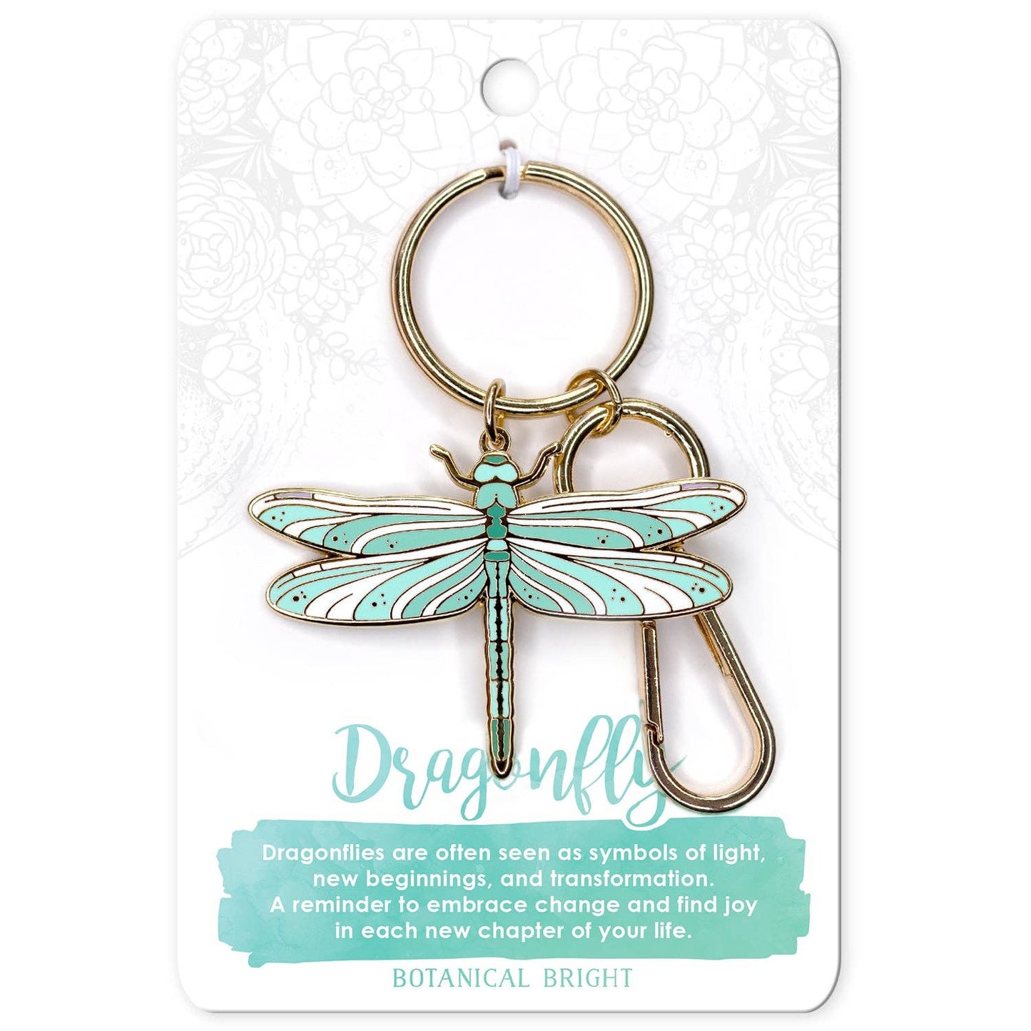 Dragonfly Enamel Keychain with Key Clip - Gold Plated Nature Accessory