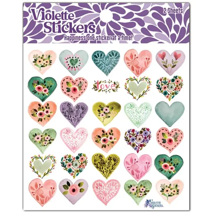 Country Heart Stickers - Flower Hearts Sticker Sheets