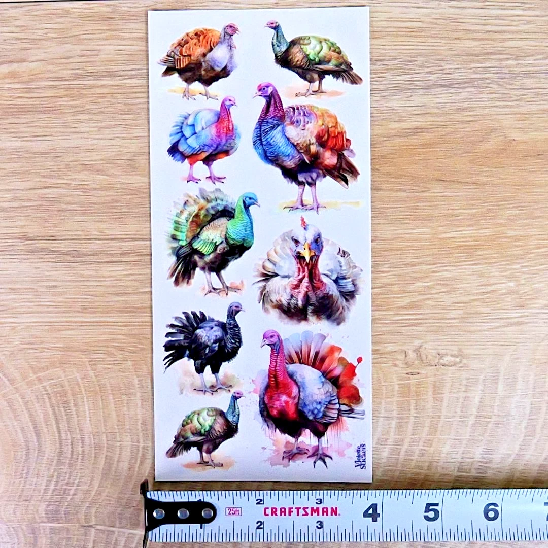 Wild Turkey Stickers - 2 Thanksgiving Birds Sticker Sheets