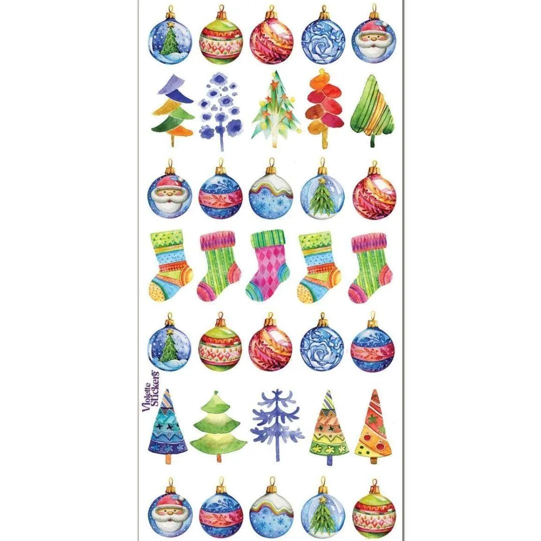 Watercolor Christmas Stickers - Festive Holiday Sticker Sheet - Colorful Winter Crafts