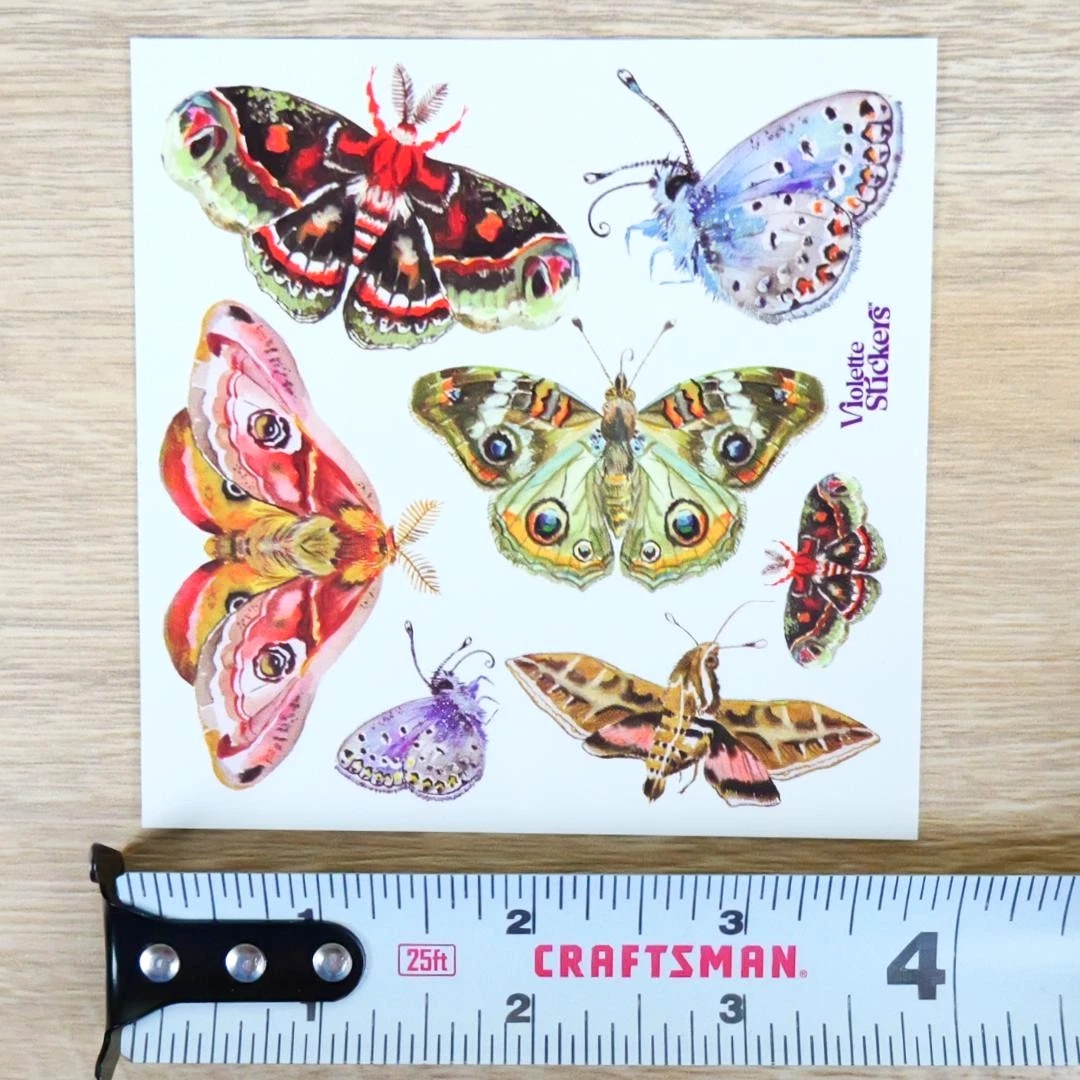 Night Moth Stickers - 2 Sticker Sheets for Stationary, Scrapbooking, & More