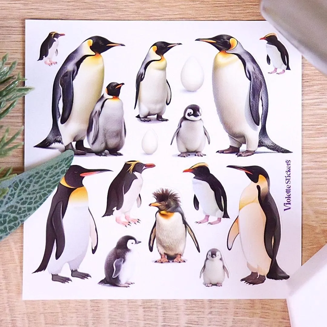 Penguin Stickers - Arctic Animal Sticker Sheet - Winter Crafts & Scrapbooks
